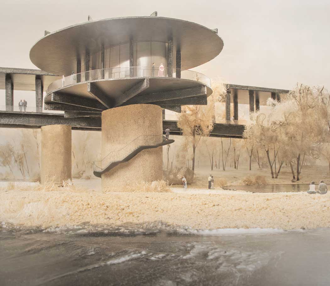 viewing platform with the stairs to the riverside park